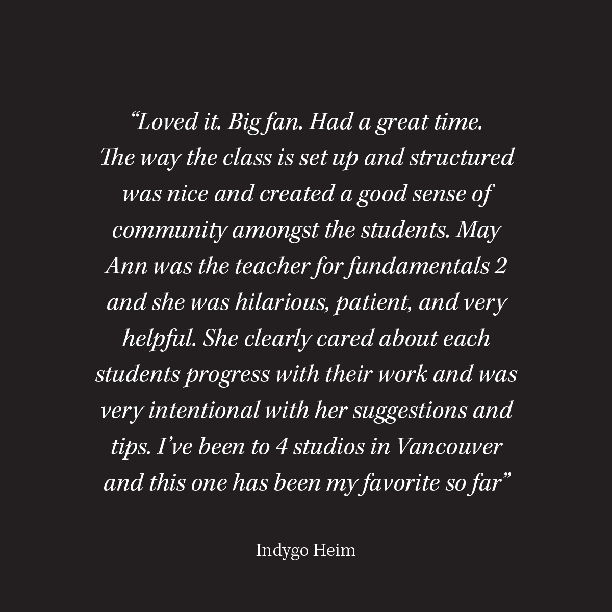 Screenshot of a 5-star Google review for Studio Fundamentals, praising the quality of instruction and welcoming atmosphere of the pottery workshops.